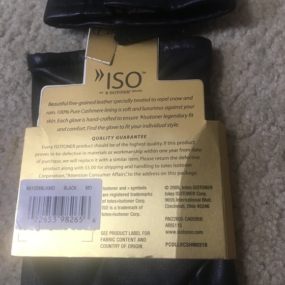 NWT ISO Leather Gloves Cashmere Lining Warm Medium - Picture 7 of 9